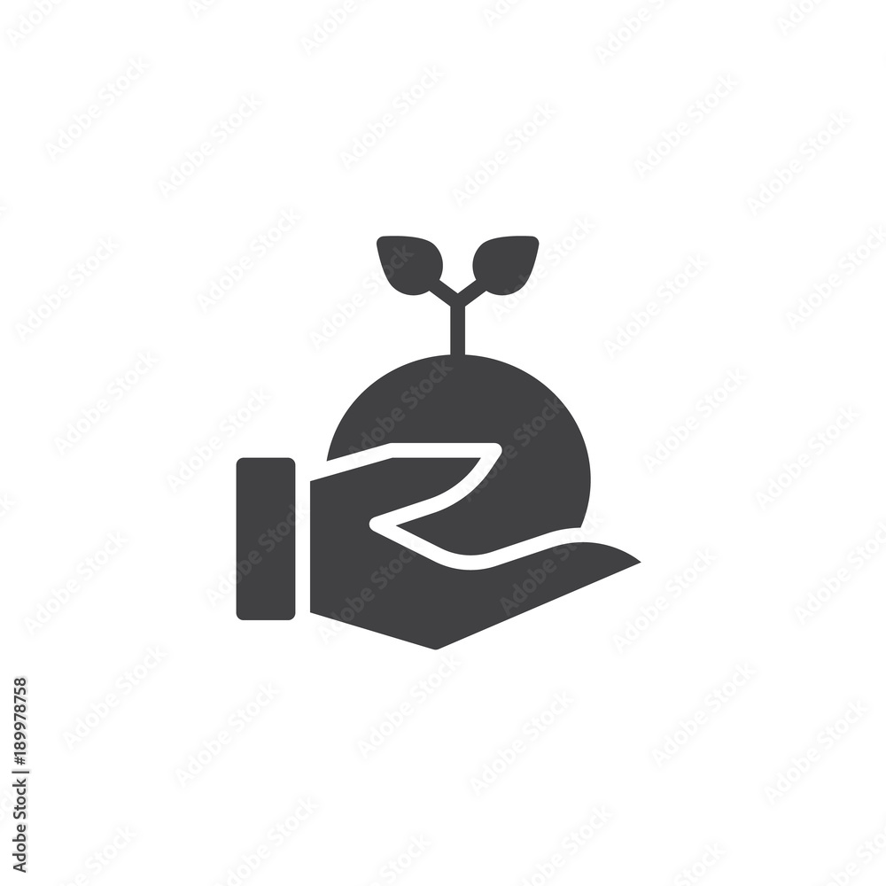 Plant in a hand icon vector, filled flat sign, solid pictogram isolated on white. Ecology symbol, logo illustration. Plant in a hand icon vector, filled flat sign, solid pictogram isolated on white. Ecology symbol, logo illustration.