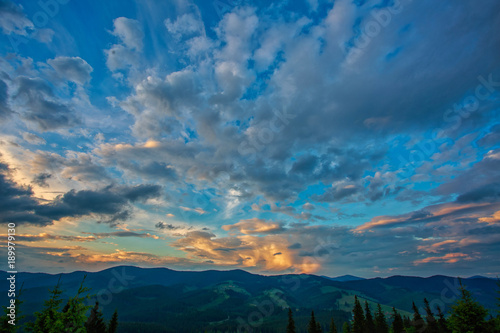 Mountain landscape. Sunset. Summer vacation and tourism concept