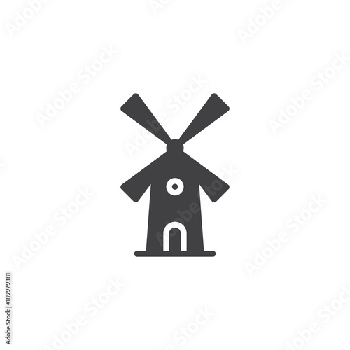 Mill icon vector, filled flat sign, solid pictogram isolated on white. Windmill symbol, logo illustration.
