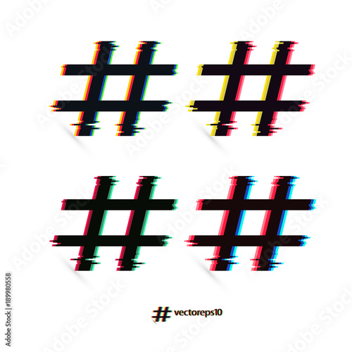 The set of hashtags with glitch effect - vector illustration-eps10