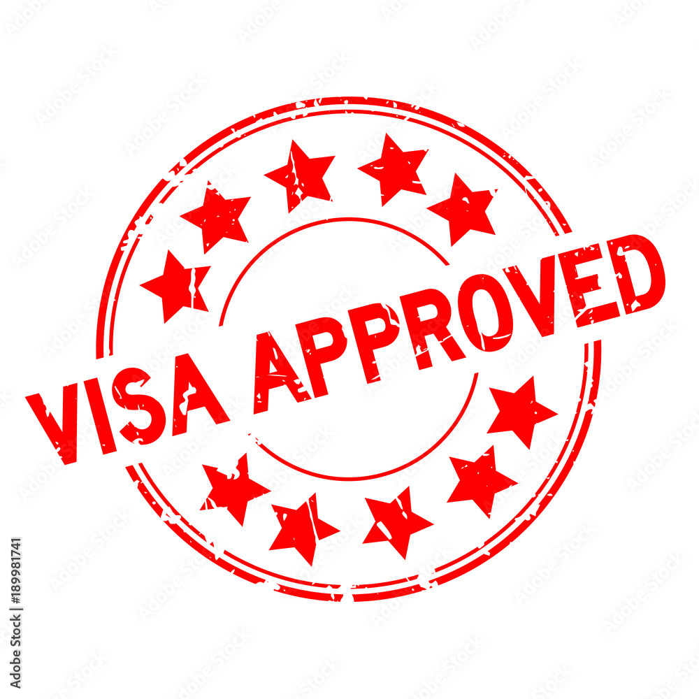 Grunge red visa approved with star icon round rubber seal stamp on white background Grunge red visa approved with star icon round rubber seal stamp on white background