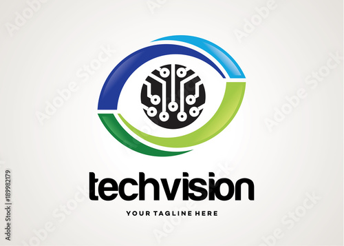 Tech Vision Logo Template Design Vector, Emblem, Design Concept, Creative Symbol, Icon