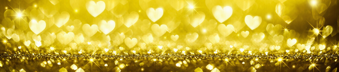 Golden Shiny Background with Hearts