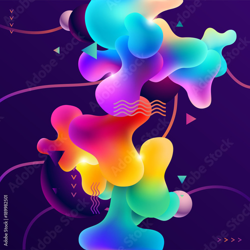 Abstract background with balls and liquid colored spots