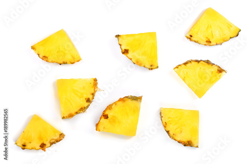 Sliced pineapple isolated on white background. Top view. Flat lay pattern
