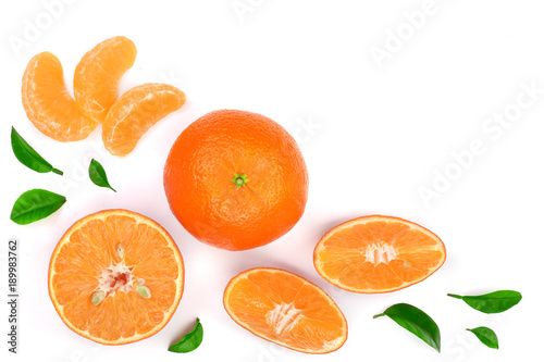 orange or tangerine with leaves isolated on white background with copy space for your text. Flat lay, top view © kolesnikovserg