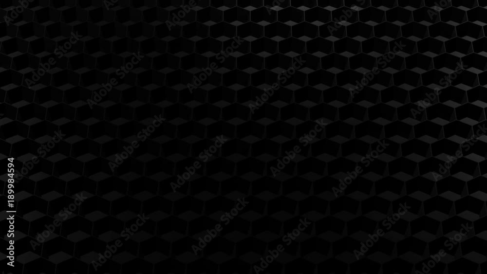 Abstract background - black honeycombs. Black hexagonal mesh. Loopable. 3D rendering. Abstract background - black honeycombs. Black hexagonal mesh. Loopable. 3D rendering.