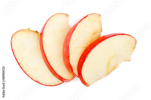 Apple slices isolated on white background close-up. Top view