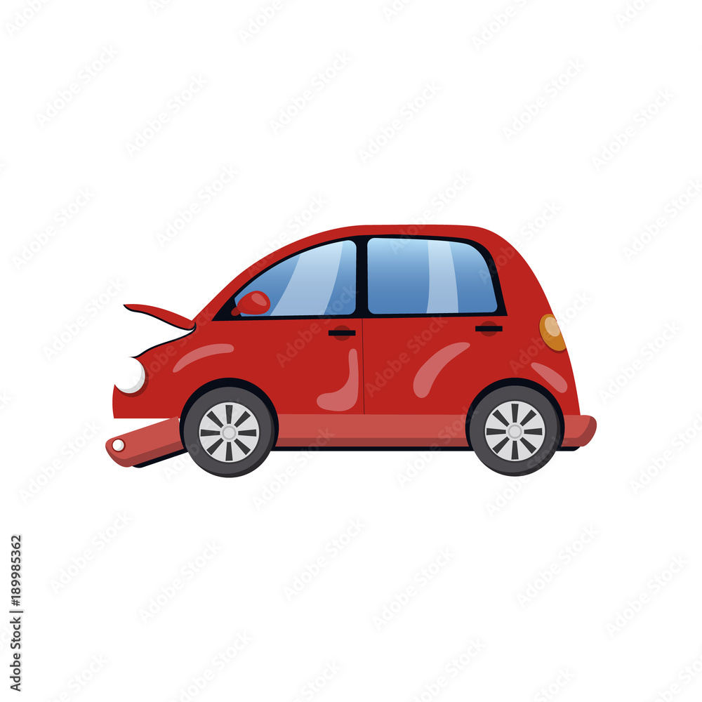 Red car damaged in a road accident cartoon vector Illustration Red car damaged in a road accident cartoon vector Illustration