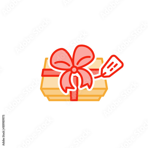 Special present from above, gift box and ribbon, awaiting to be opened, line icon