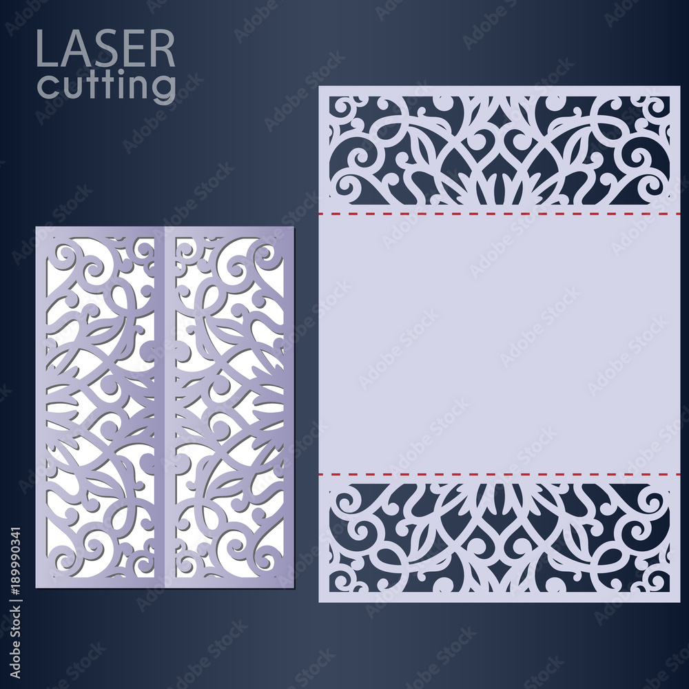 Laser cut wedding invitation card template vector. Die cut paper card
