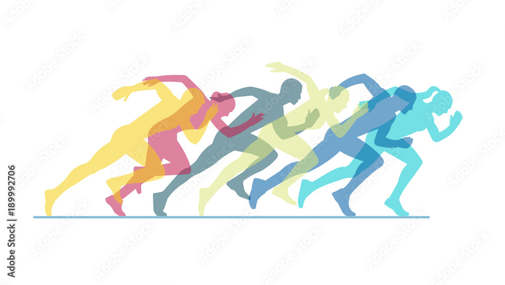 Group of running people on a white background. Group of running people on a white background.