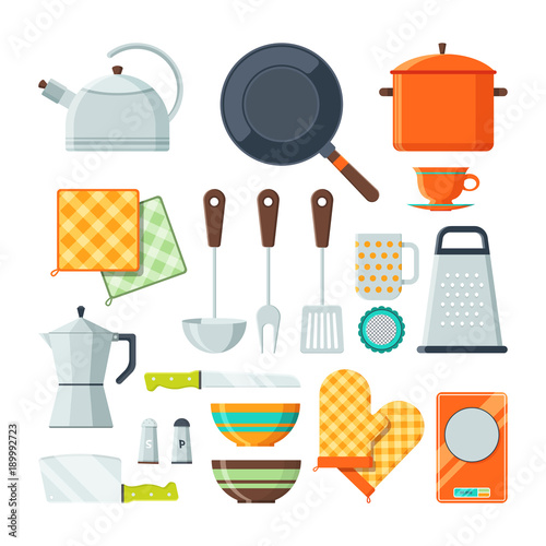 Kitchen tools for cooking. Vector cartoon illustrations isolate