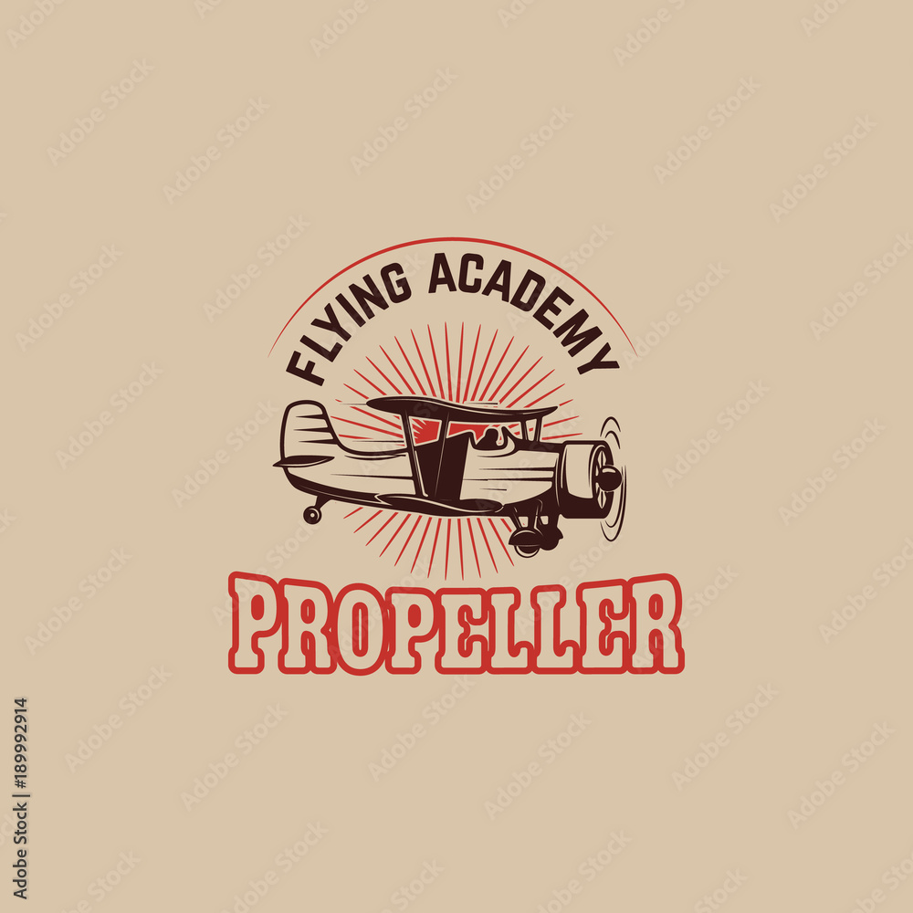 Airplane show. Retro airplane propeller on winged emblem. Design ...