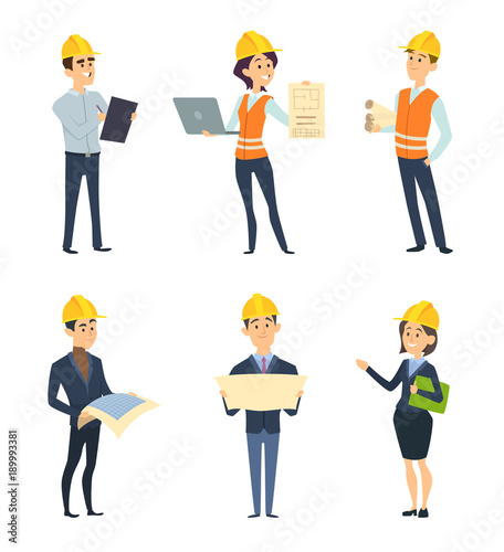 Industrial workers. Male and female architect and engineering
