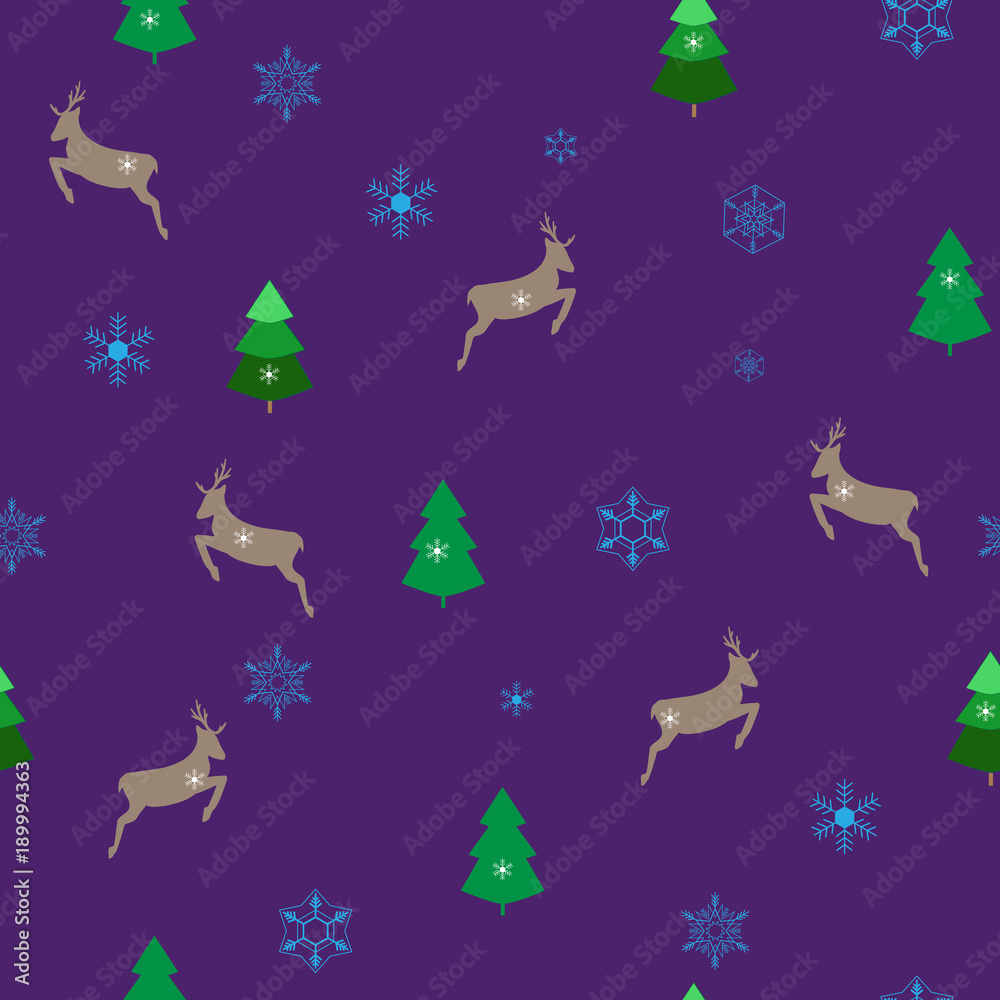 Christmas tree and deer seamless pattern