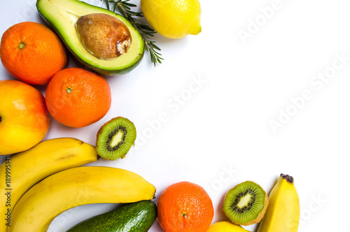 Healthy fruit mix on white background