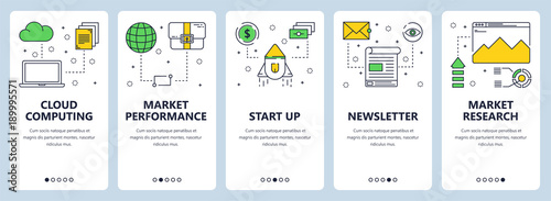 Vector modern thin line cloud computing concept web banner set