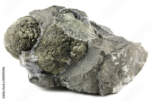 pyrite ball in matrix from Hohenems/ Austria isolated on white background