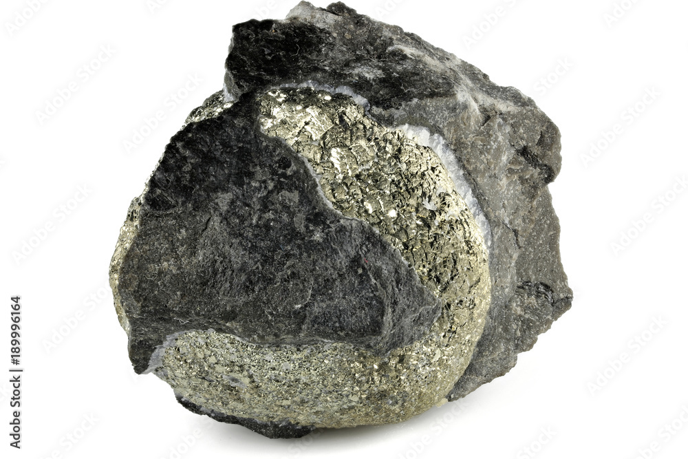 pyrite ball in matrix from Hohenems/ Austria isolated on white background pyrite ball in matrix from Hohenems/ Austria isolated on white background