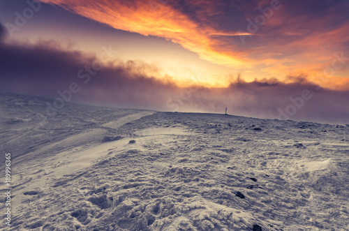 Winter mountain landscape - sunrise on Babia Gora, Poland