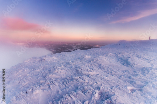 Winter mountain landscape - sunrise on Babia Gora, Poland