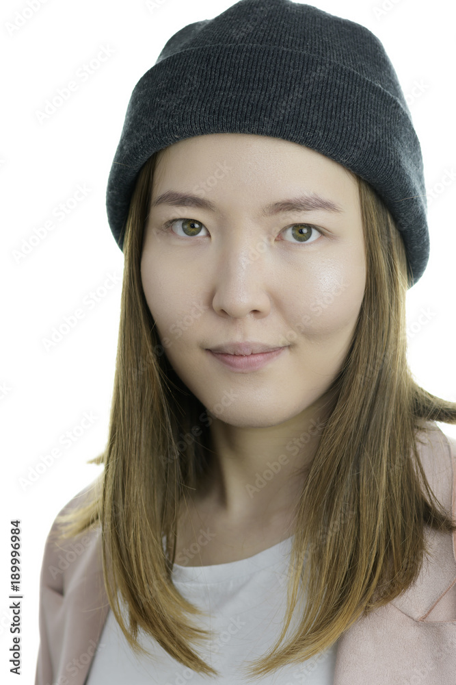 Young woman with winter hat isolated on white background Young woman with winter hat isolated on white background