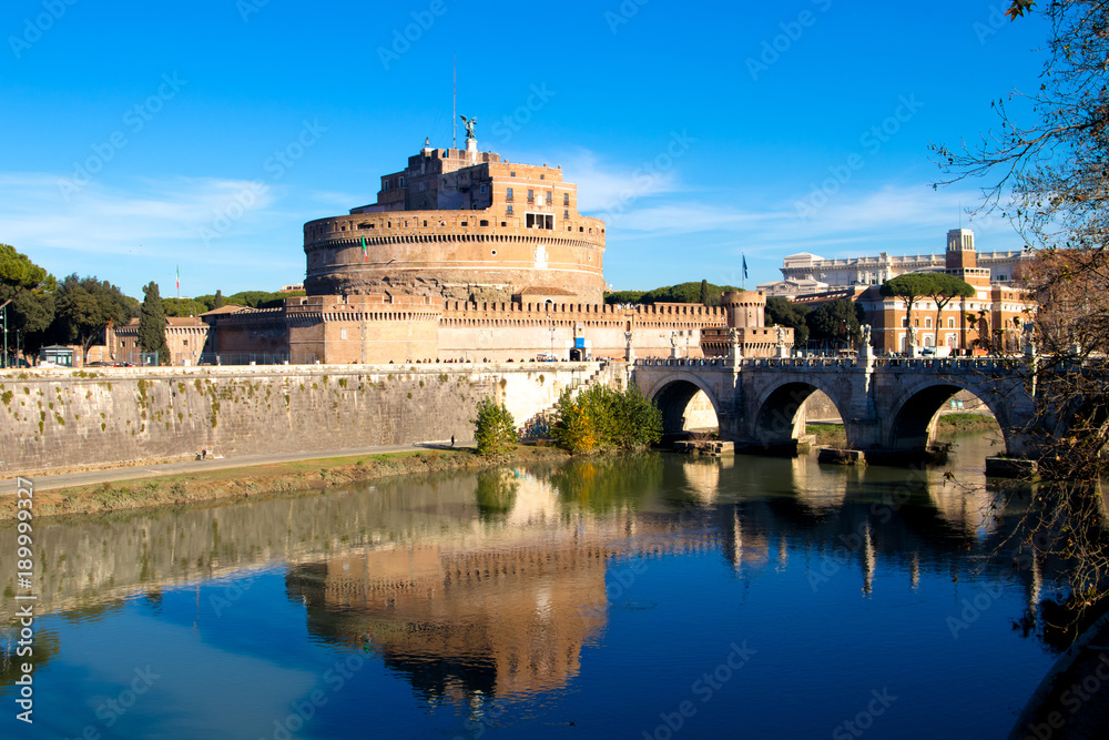 The image of the castle of holy angel and holy angel bridge Rome Italy.