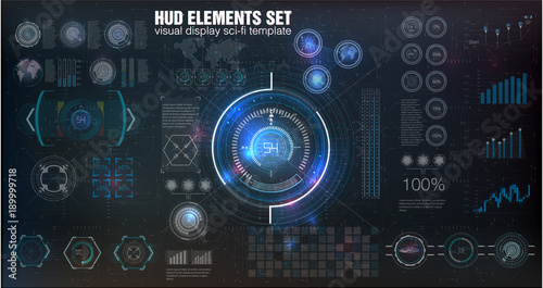 HUD UI. Abstract virtual graphic touch user interface. Infographic. Vector science abstract.  Vector illustration. Futuristic user interface.Graphic display control the pallet rocket. Sky-fi HUD.