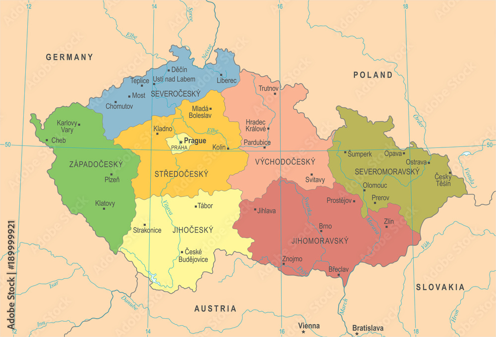 Tablou pe pânză Czech Republic Map - Detailed Vector Illustration