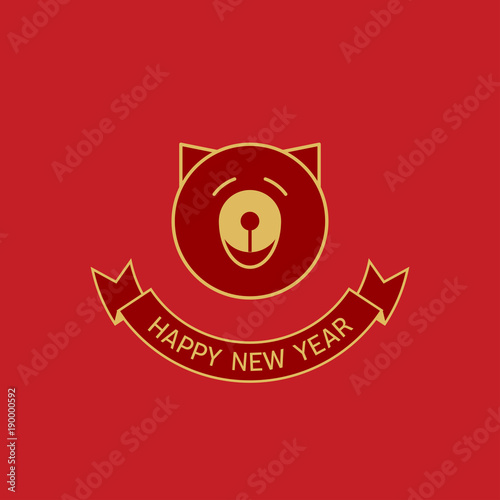 Happy New Year, 2018 the year of the Dog. Vector illustration with a stylized lineart dog face. Chinese new year 2018 poster.