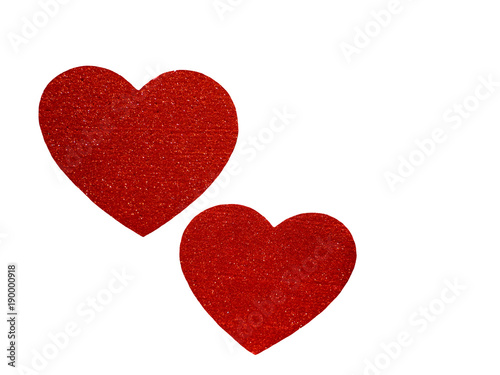 Glittered hearts on white background