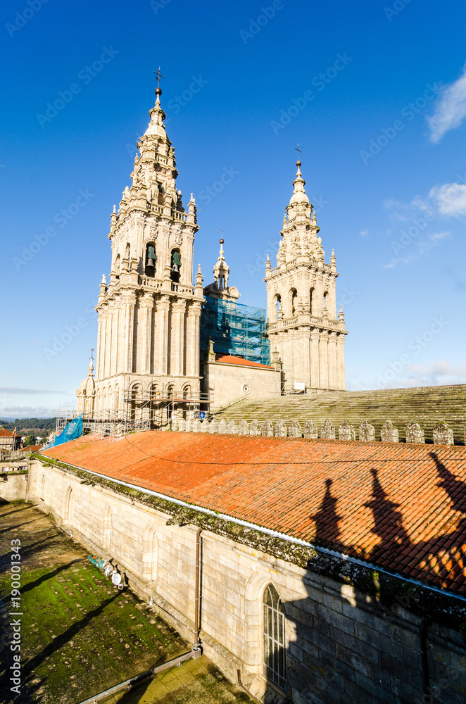 Santiago de Compostela roof top and its main towers and bells