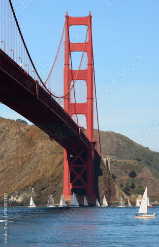 Golden Gate Bridge Tower Isolated with Sailboats