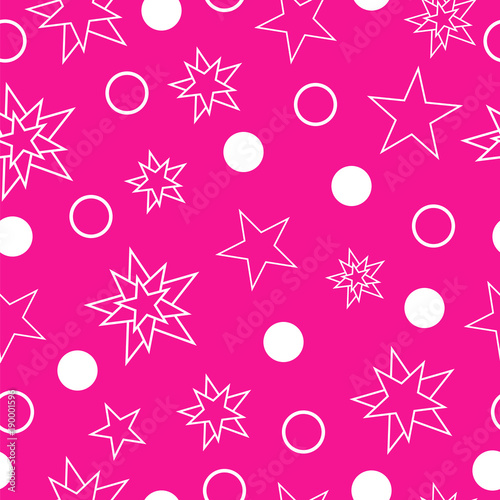 seamless pattern vector with stars and circles in pink background