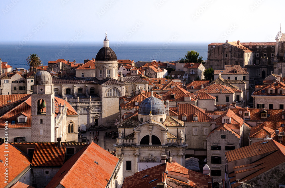churches of dubrovnik, aerial view of Dubrovnik  churches from the city walls. Unesco, game of thrones.