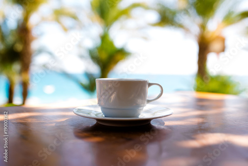 Coffee on the background of the sea.