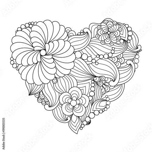 The  drawn   heart with flowers and plants for Valentine s Day or weddings