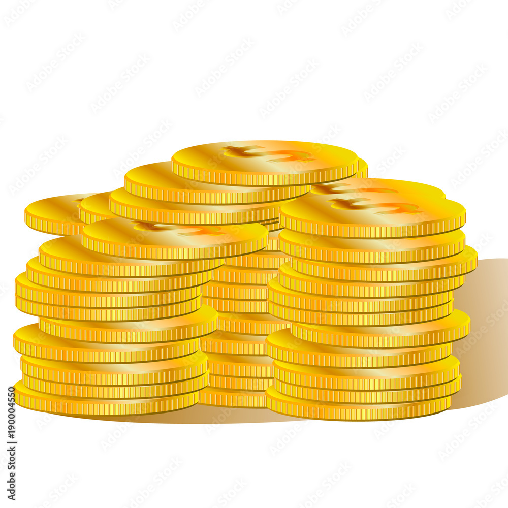 Isolated pile of gold coins on a white background
