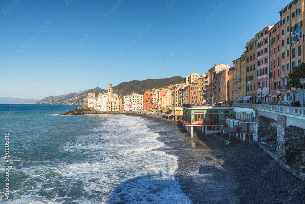 Camogli, very nice town in Genoa Province, winter morning view