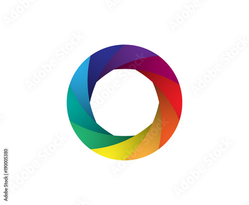 Rainbow camera shutter iris vector illustration. Colorful artwork on the white background.