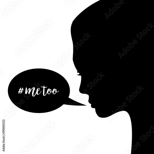 Illustration of woman's silhouette profile with the words me too. Social movement concerning sexual assault and harassment. EPS10 vector.
