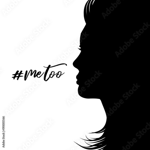 Illustration of woman's silhouette profile with the words me too. Social movement concerning sexual assault and harassment. EPS10 vector.