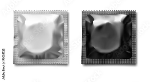 Set of white and dark condom package template. Vector illustration isolated on white background, ready and simple to use for your design.