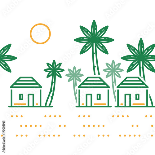 Small village among palm trees  three bungalows