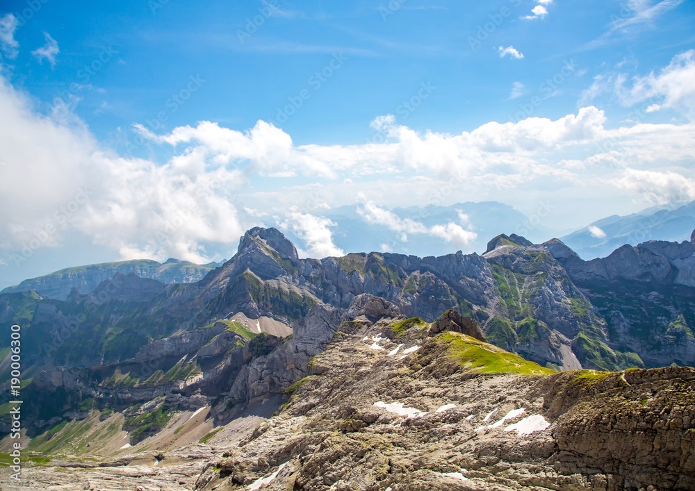 Landscape of the Alpstein and the Saentis which are a subgroup of the Appenzell Alps in Switzerland