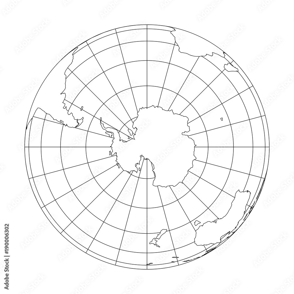 Outline Earth globe with map of World focused on Antarctica. Vector illustration. Outline Earth globe with map of World focused on Antarctica. Vector illustration.