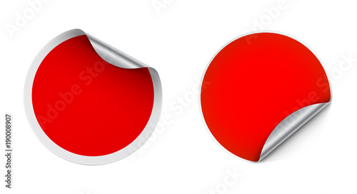 Set of realistic curled self-adhesive stickers with different angles isolated on white background. Vector illustration ready for your design.