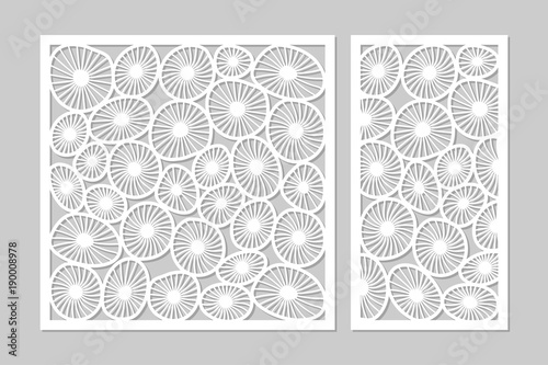 Template for cutting. Round art pattern. Laser cut. Set ratio 1:2, 1:1. Vector illustration.