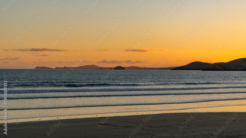 Evening light over Newgale Beach in Pembrokeshire, Dyfed, Wales, UK